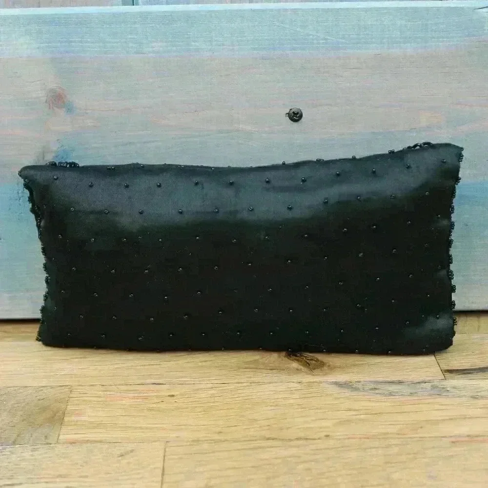 Set of 2 Vintage Black Bead and Sequin Formal Clutches Snap Closure Silky